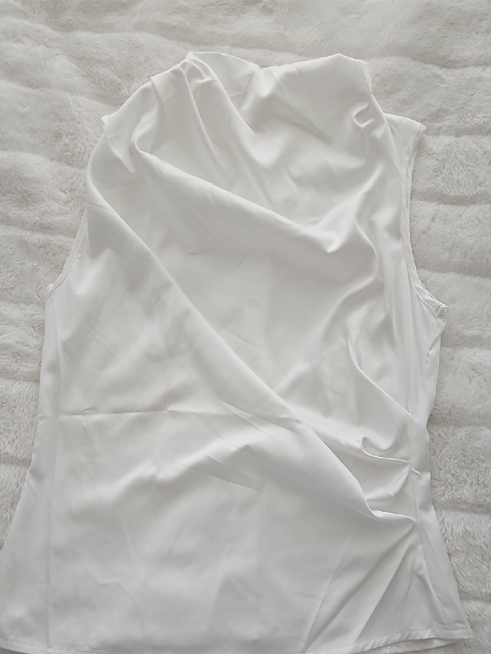 Sleeveless Draped White Blouse for Women